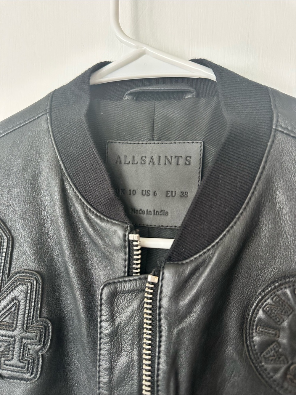 NWOT AllSaints Special Edition Orton ‘94 Sheep Leather Bomber Jacket w/Patches 6 - Picture 8 of 9